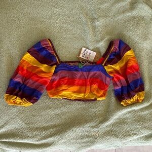 Farm Rio Balloon Sleeve Crop Top